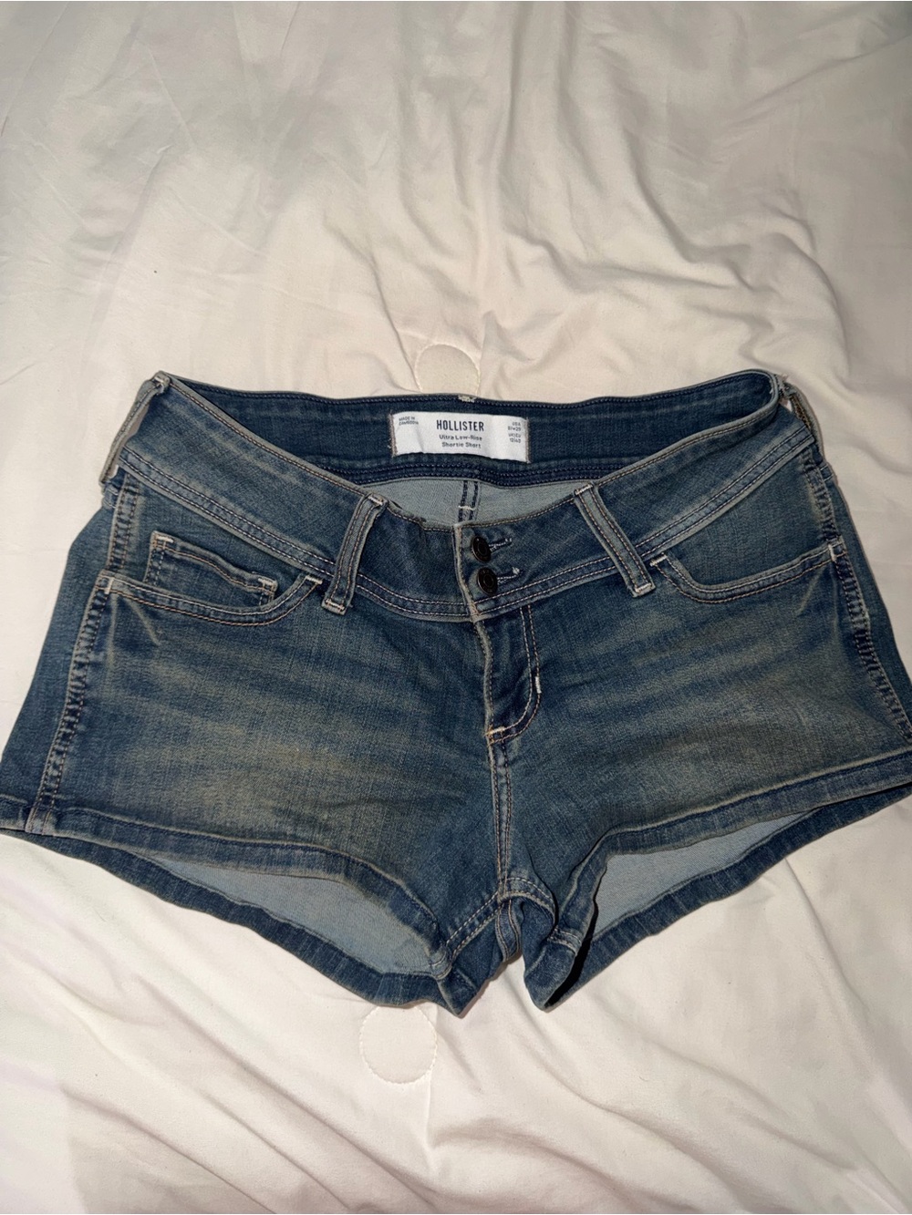 Hollister Women's Low-Rise Washed Blue Denim Shorts